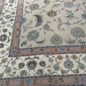 فرش ۶ متری دستباف تبریز مرینوس کره‌ای ۵۰ رج نو اکبند کد ۱۳۰